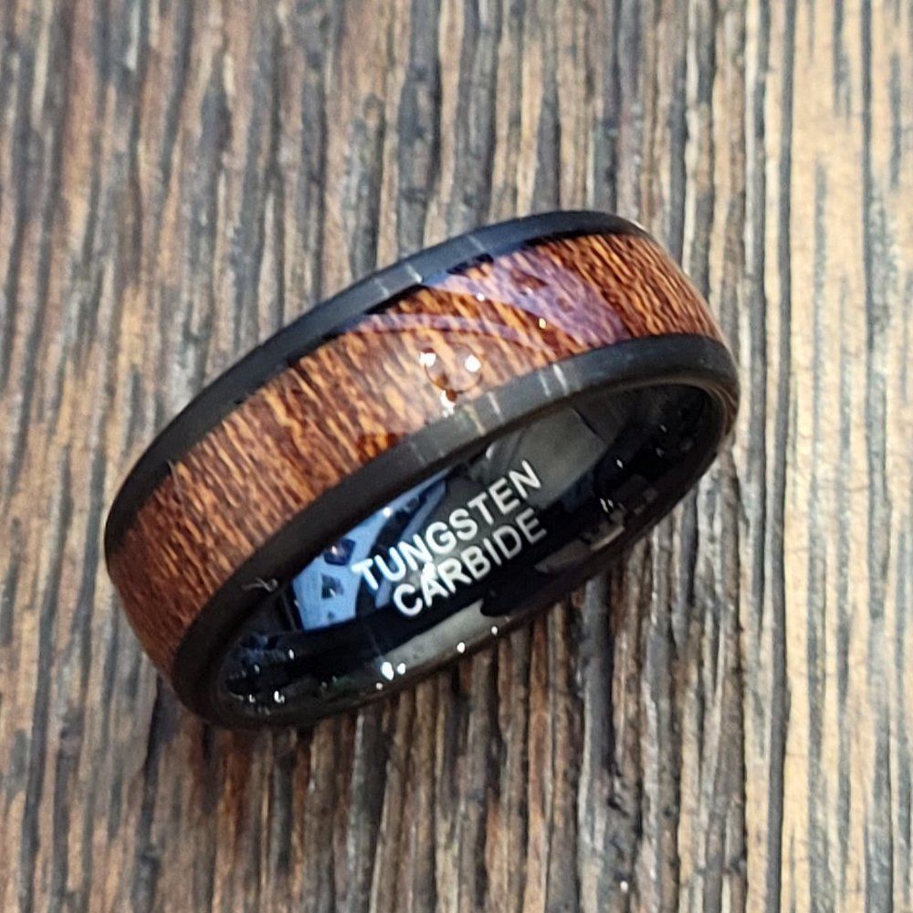 New Real Men's Black Tungsten and Wood Ring Wood Inlay Wedding Ring Size 9-13